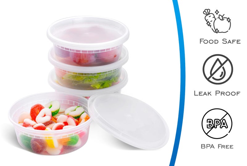 EDI [12 OZ, 50 Sets] Plastic Deli Food Storage Containers with Airtight Lids | Microwave-, Freezer-, Dishwasher-Safe | BPA Free | Heavy-Duty | Meal Prep | Leakproof | Recyclable - Image 2